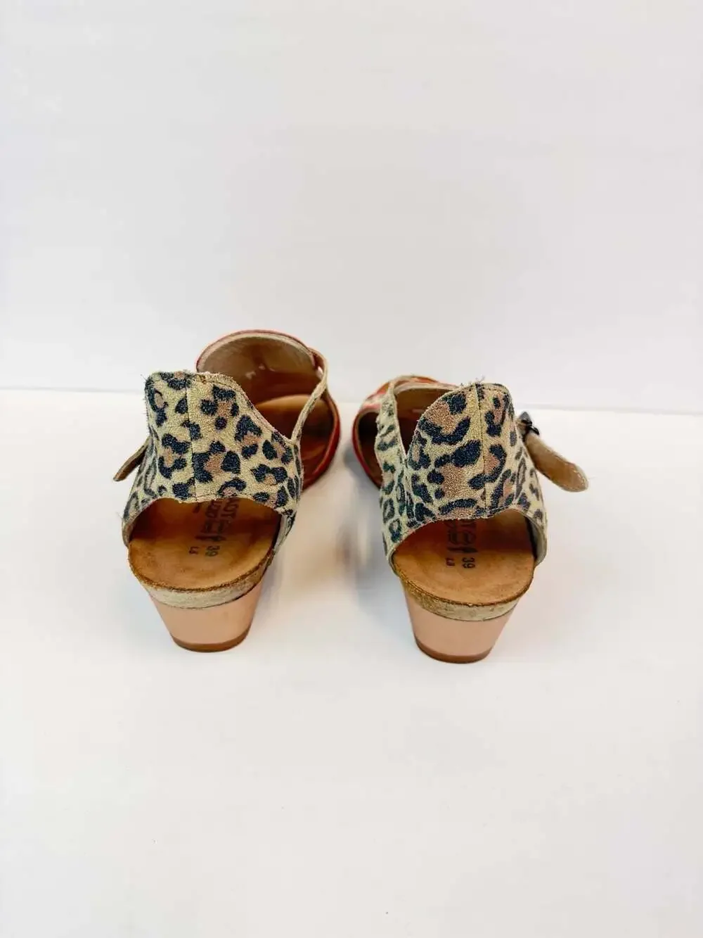 NAOT Fiona Wedge Sandals Cheetah Kiss Red Radiant Gold US 8 EU 39